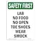 Signmission OSHA, Lab No Food No Open Toe Shoes Wear Smock, 14in X 10in Rigid Plastic, 10" W, 14" H, Portrait OS-SF-P-1014-V-11174 - alternate 1